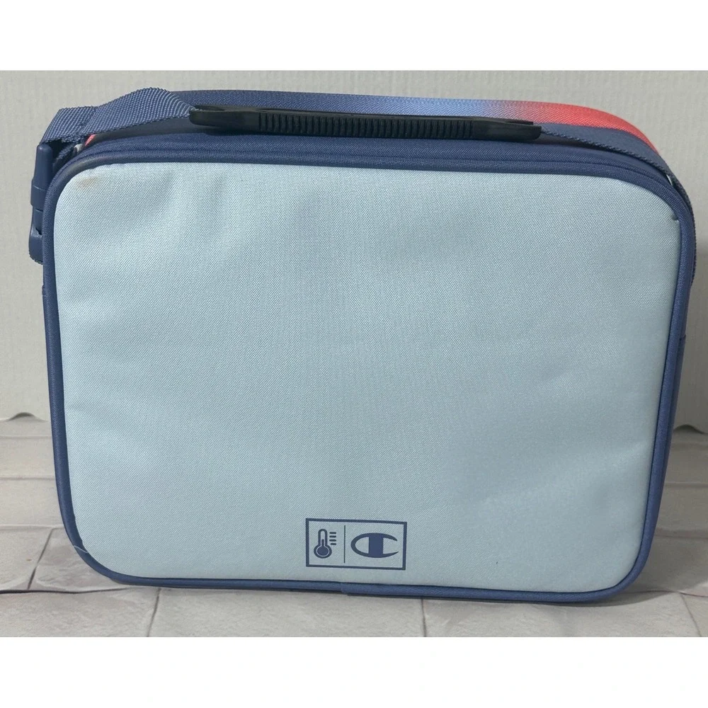Champion Insulated Lunch Box with Built-In Hard Shell Tray Blue Red‎ T2717